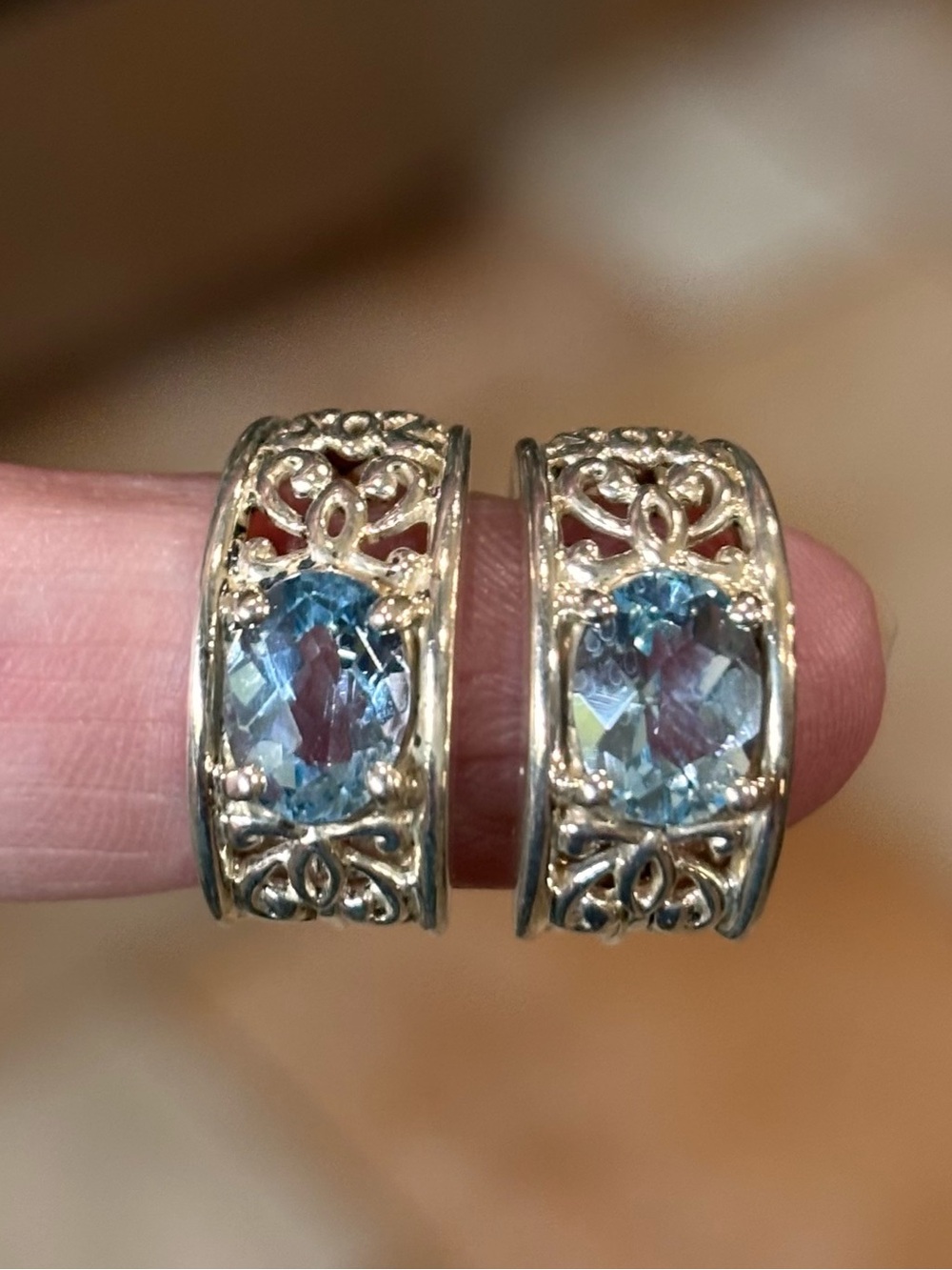 Sterling Silver Blue Topaz  Hoop Earrings. - Picture 12 of 12